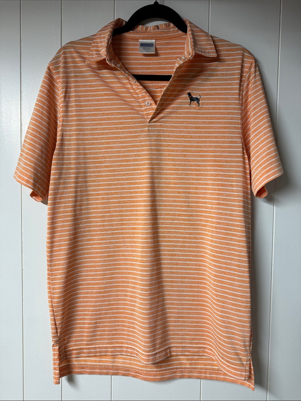 Men's Orange-White Striped Polo University of Tennessee Embroidered Dog Logo